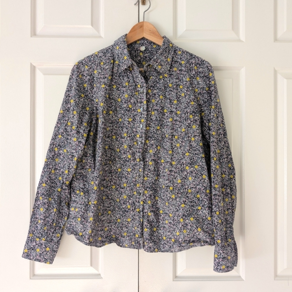 Margaret O'Leary Anthropologie Floral Button Up Blouse Dots